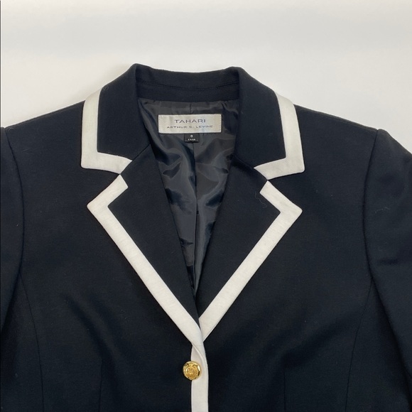 Tahari Black White Trim Blazer Women Tailored Jacket Gold Buttons Sz 8 - Picture 4 of 10